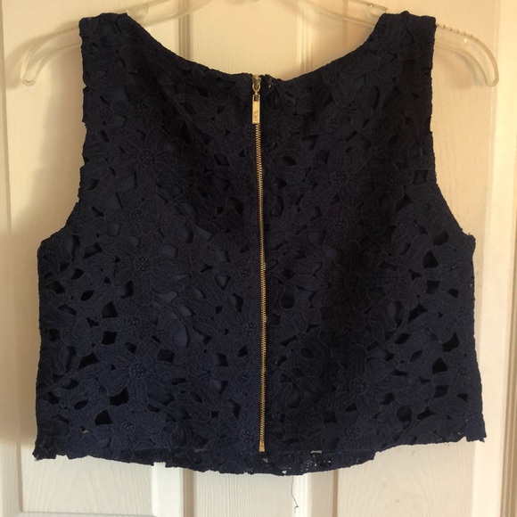 Navy blue crochet blouse & skirt set - Picture 3 of 5